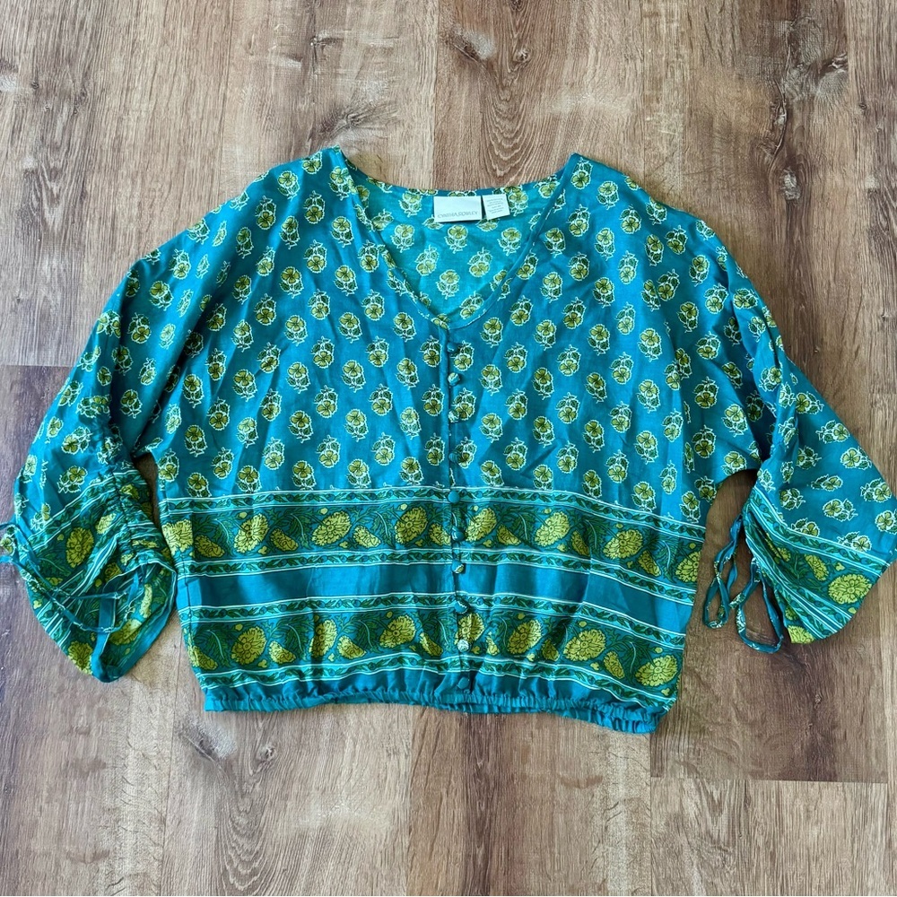 Cynthia Rowley Teal and Yellow Floral Blouse